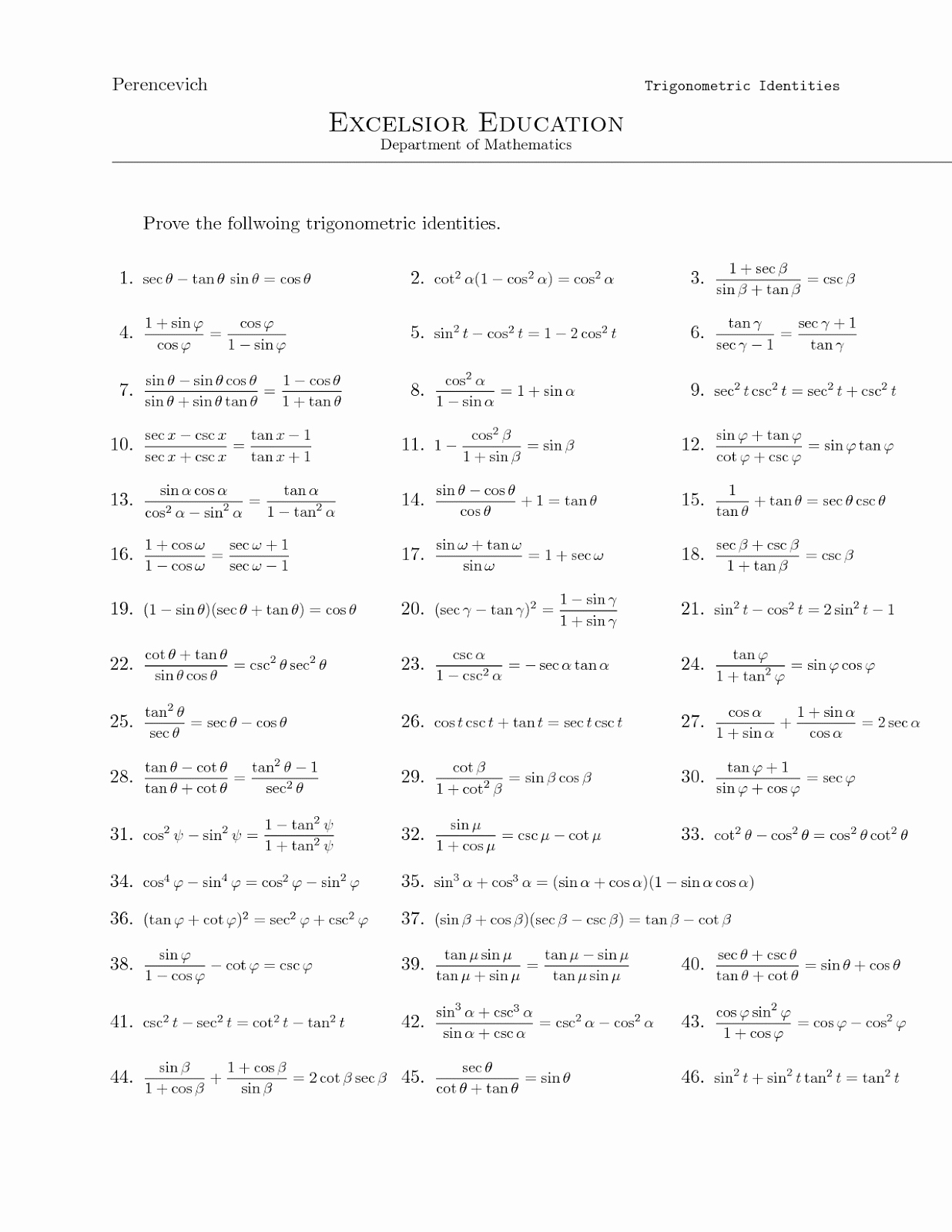 50 Verifying Trig Identities Worksheet Chessmuseum Template Library