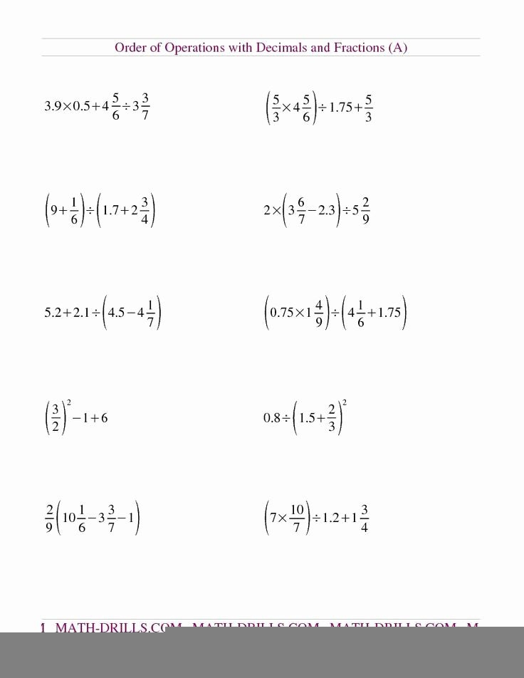 order of operations pdf worksheet