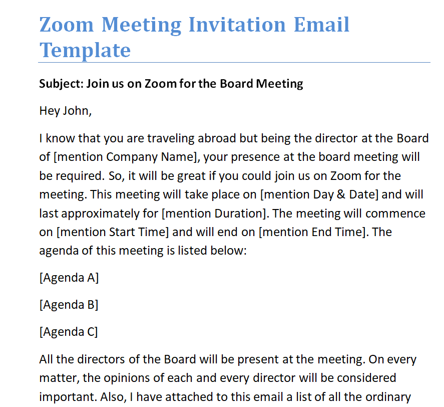 7 Official Zoom Meeting Invitation Email Templates DOC Day To Day 