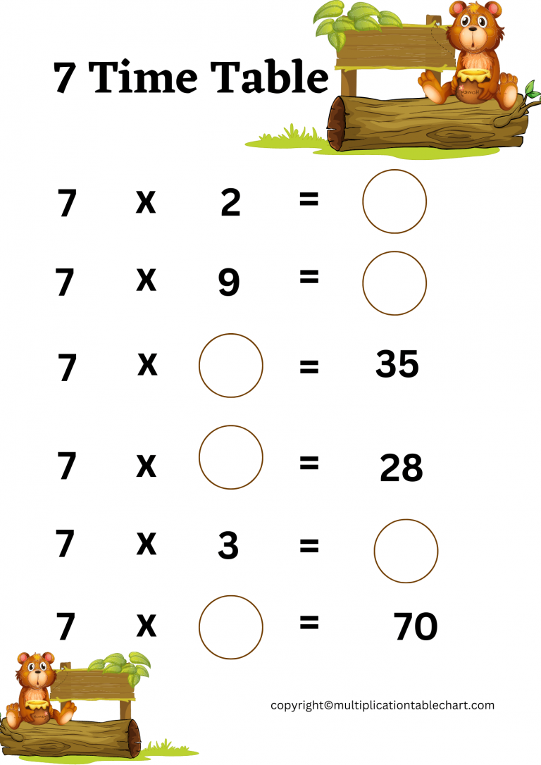 7 multiplication table worksheet