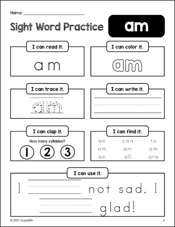 75 Printable Kindergarten Sight Words Worksheets Active Little Kids 