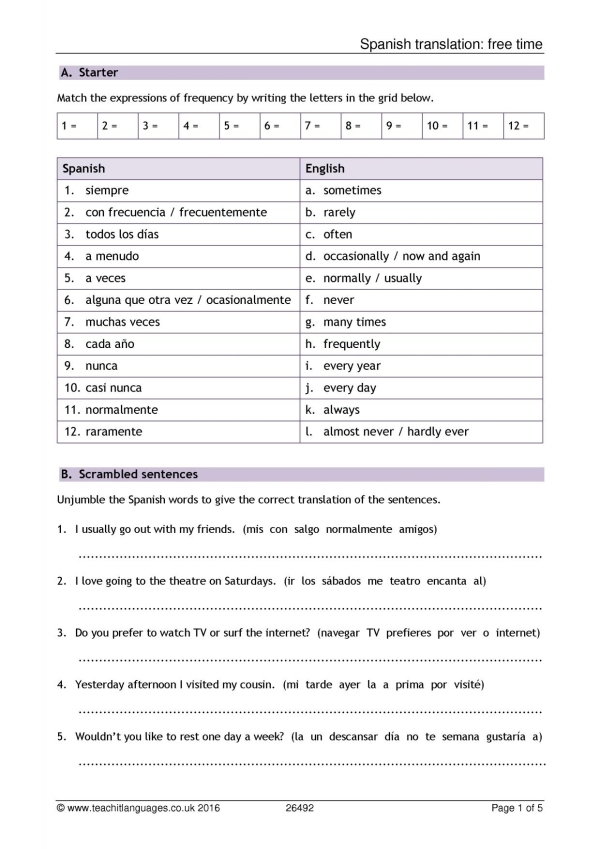 spanish and english worksheets