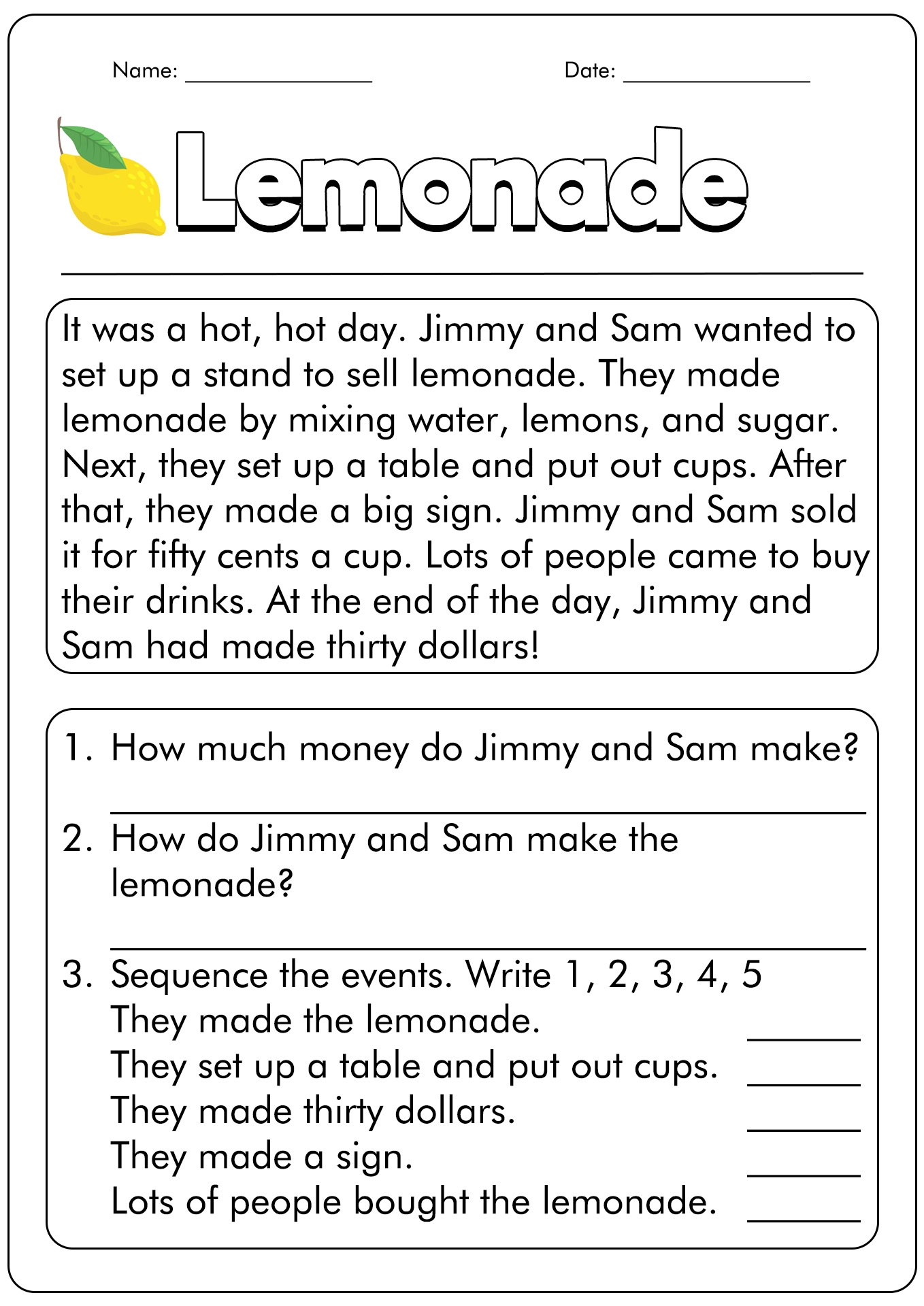 1st grade reading comprehension worksheets pdf