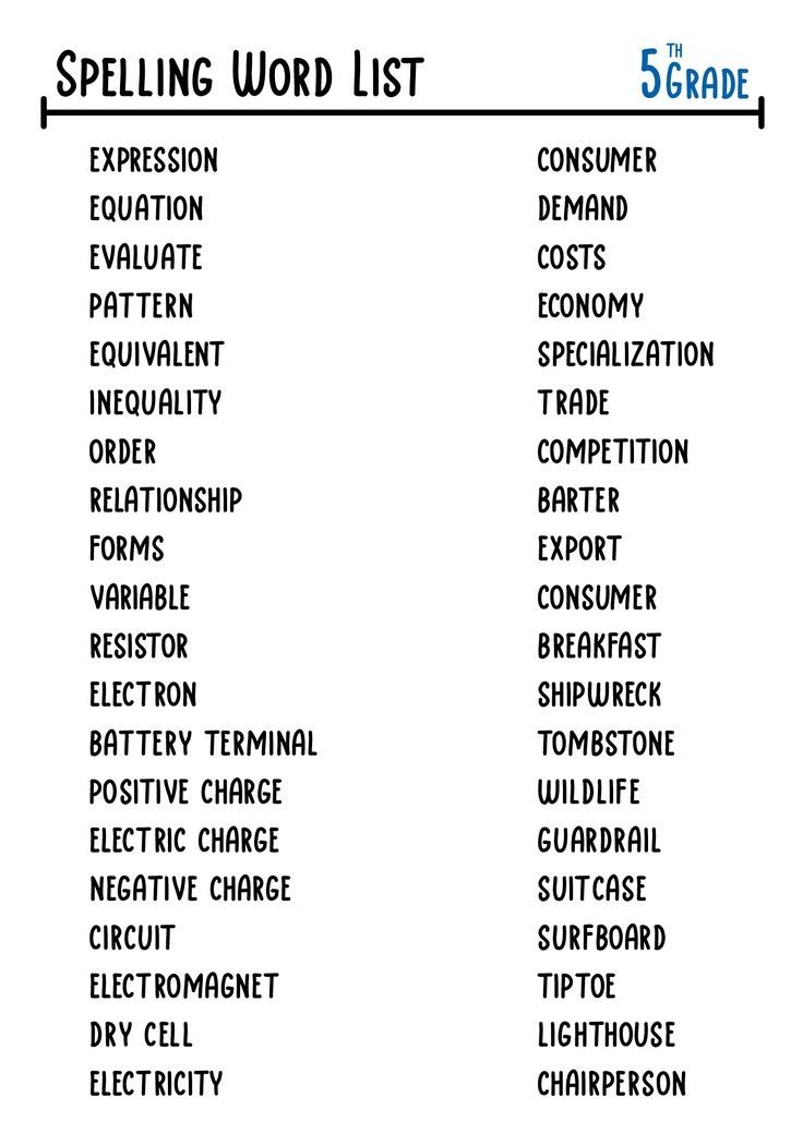 5th grade spelling words worksheets