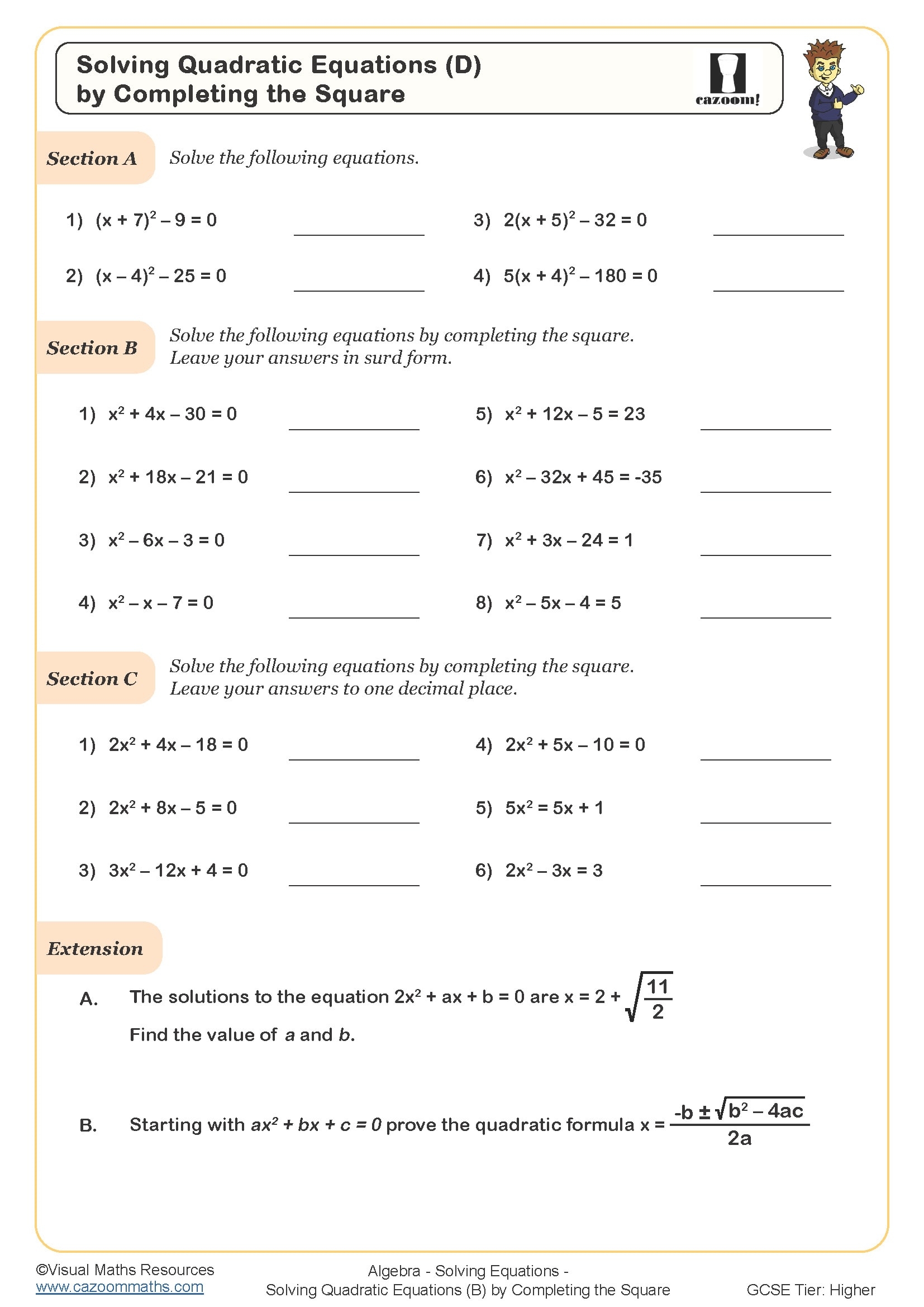 A Guide To Equations And Inequalities Solving Quadratic Worksheets 