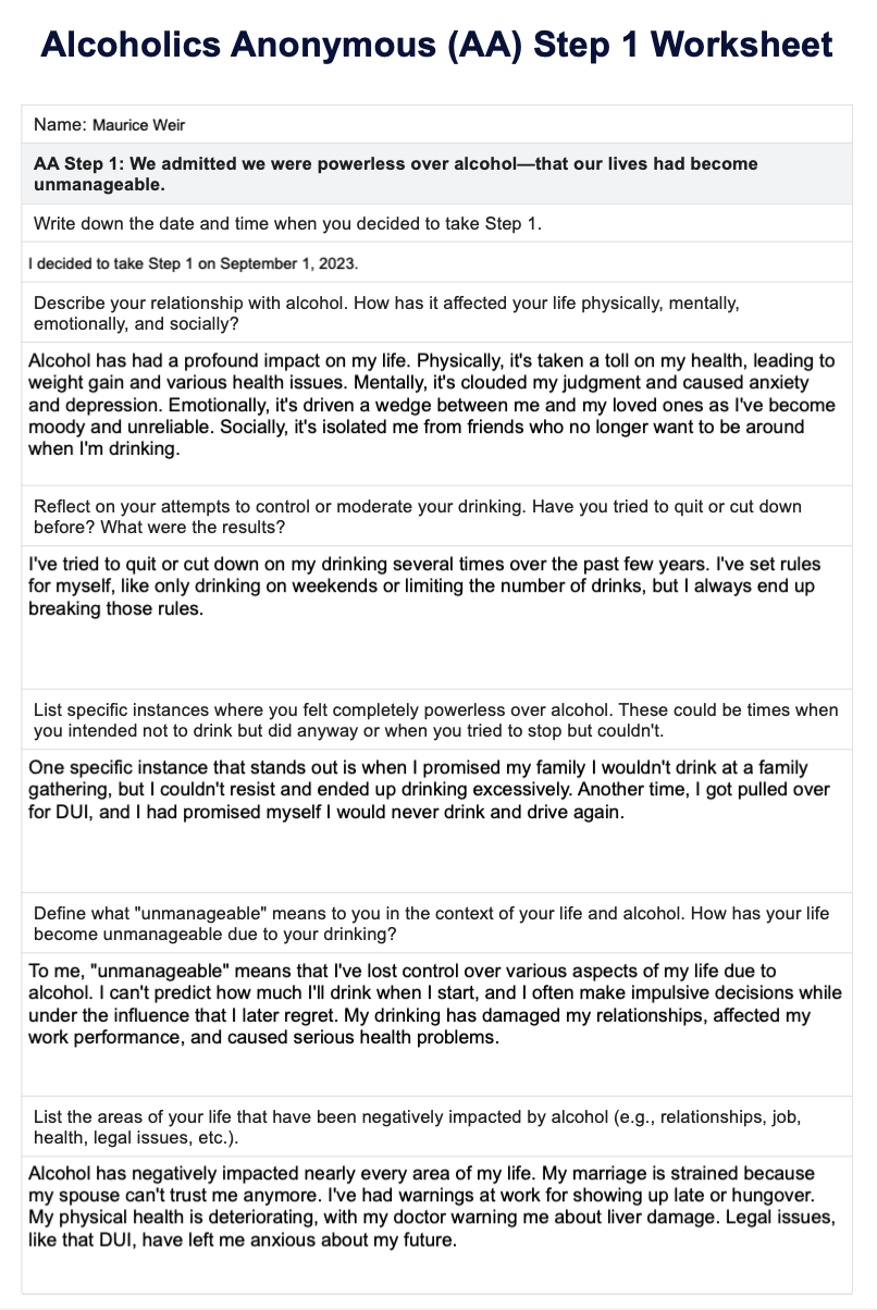 step eight aa worksheet