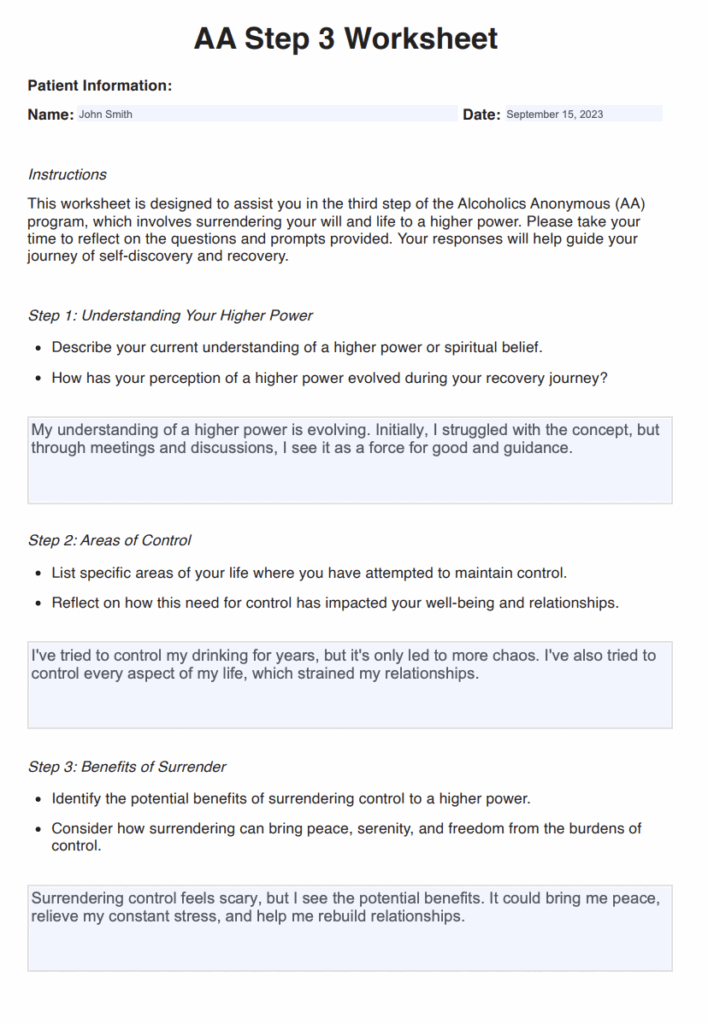 AA Step 3 Worksheets Example Free PDF Download Worksheets Library