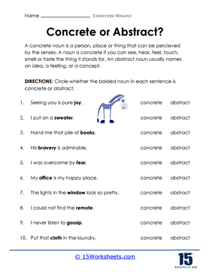 concrete and abstract nouns worksheet