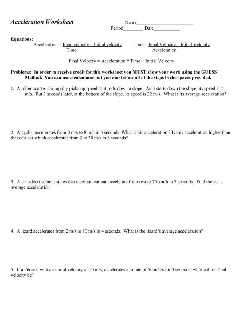 Accelerate Worksheet Worksheets Library