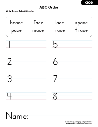 ACE Word Family Sort Worksheet PrimaryLearning Org