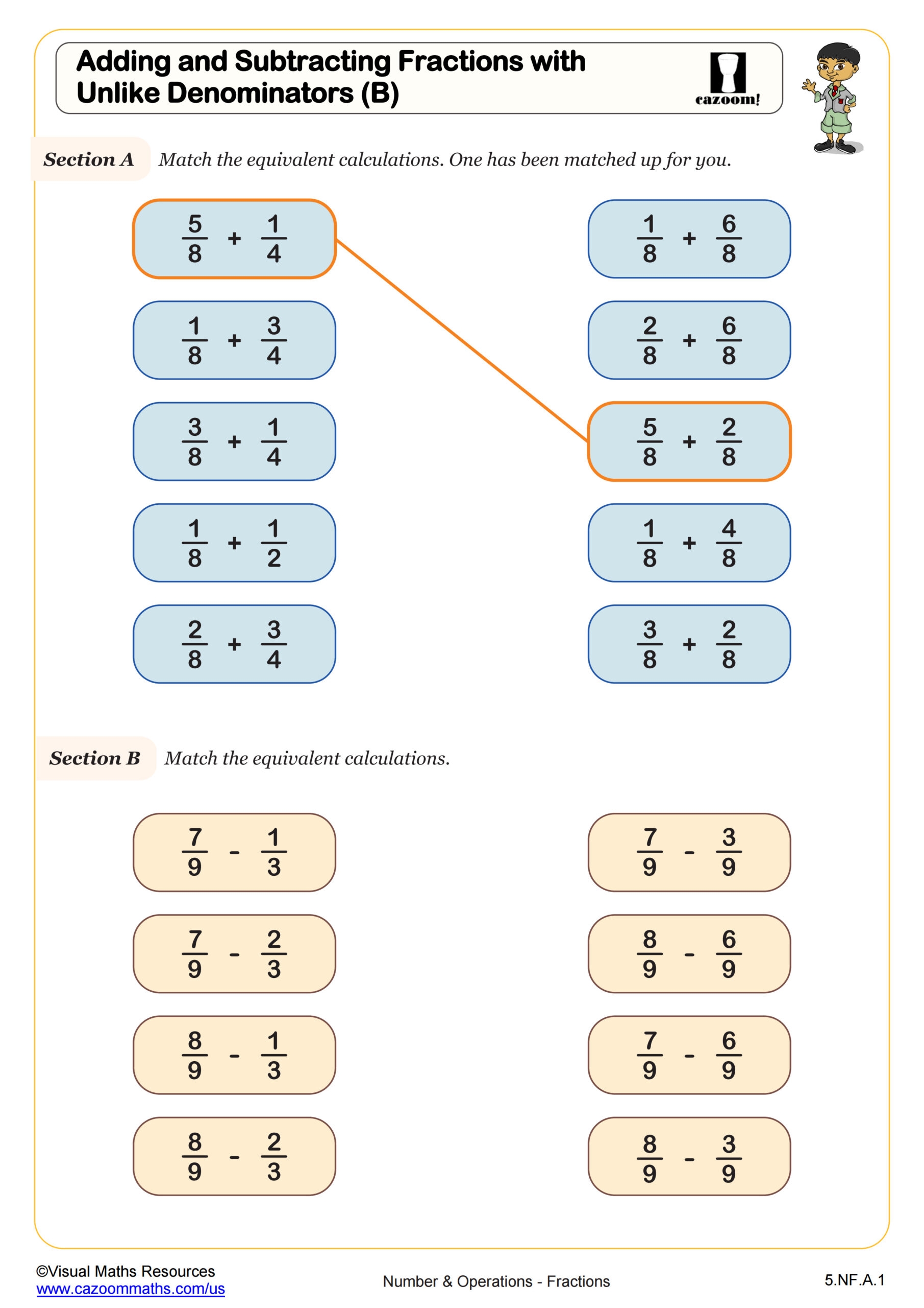 subtracting fractions with unlike denominators worksheet