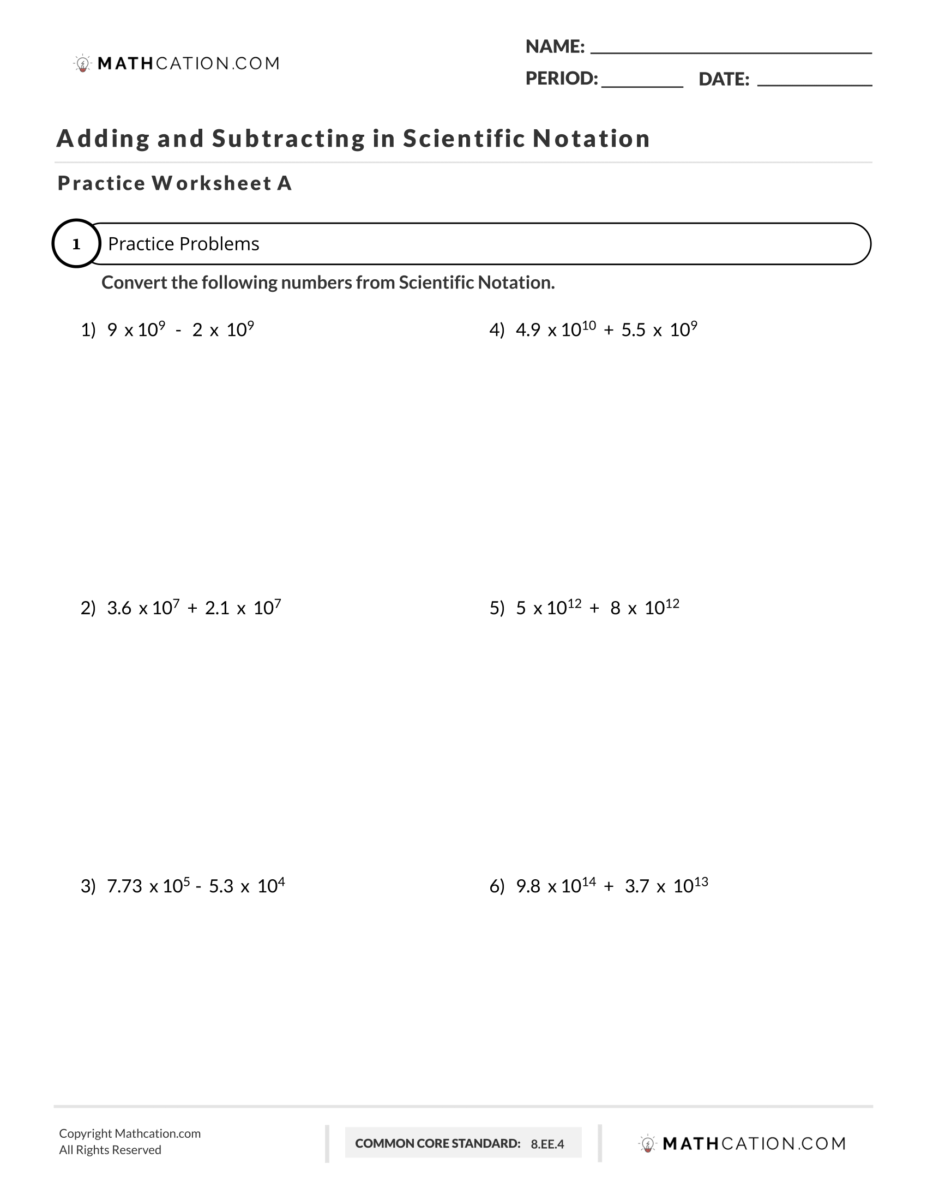 Adding And Subtracting In Scientific Notation Worksheet Practice 