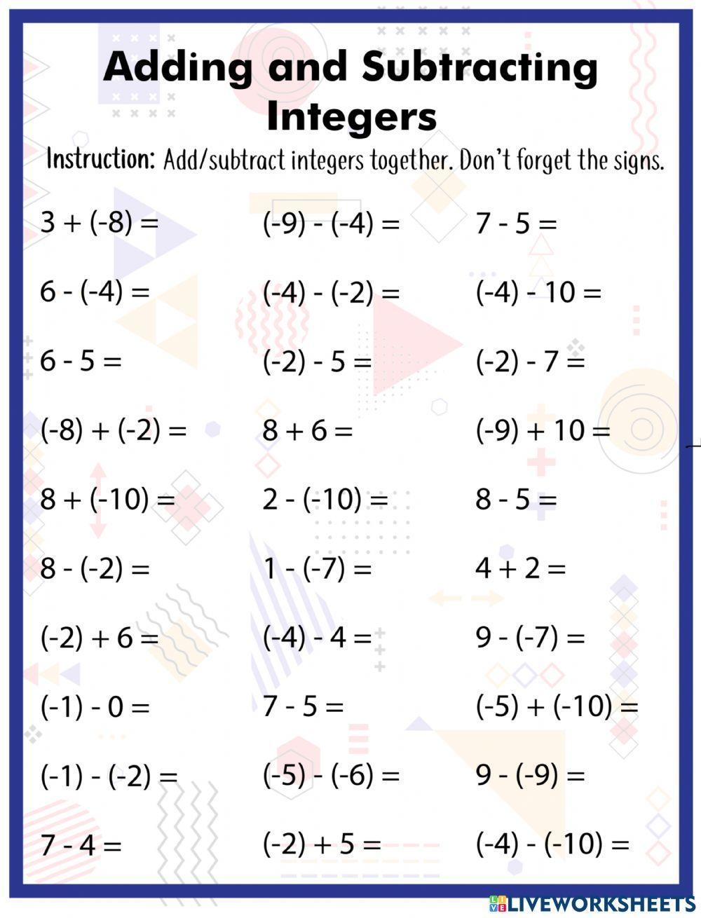 adding and subtracting worksheet
