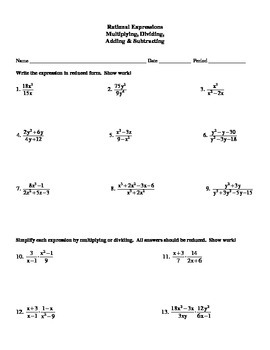 rational expression worksheet adding subtracting