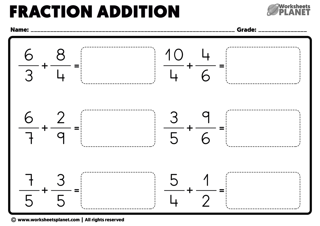 Adding Fractions Problems With Different Denominator