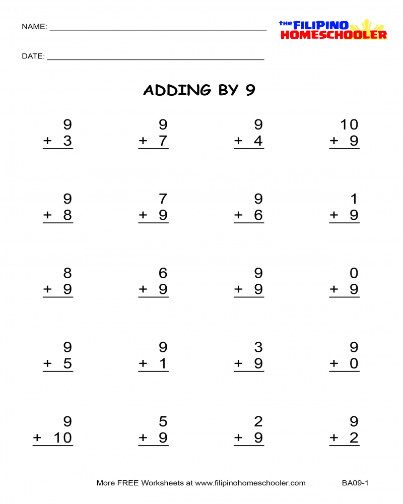 Adding Nine Worksheet Math Worksheets Printable