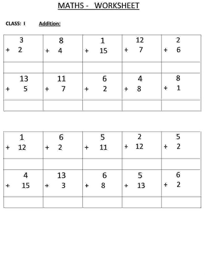 Addition Class 1 Maths Worksheet