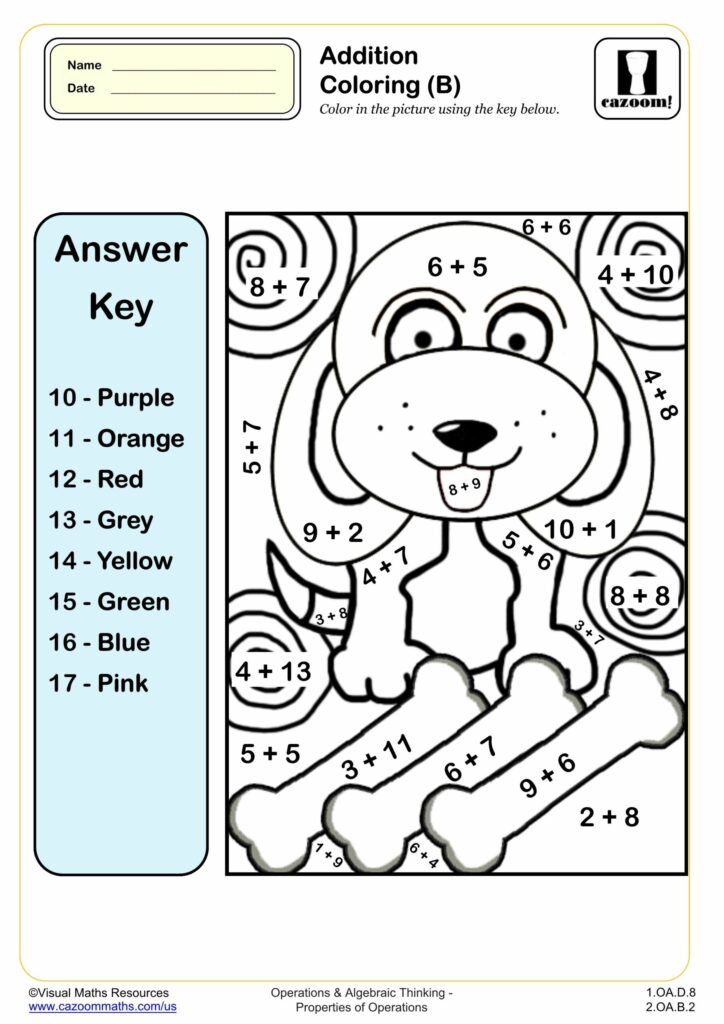 Addition Coloring B PDF Printable Addition Worksheets Worksheets