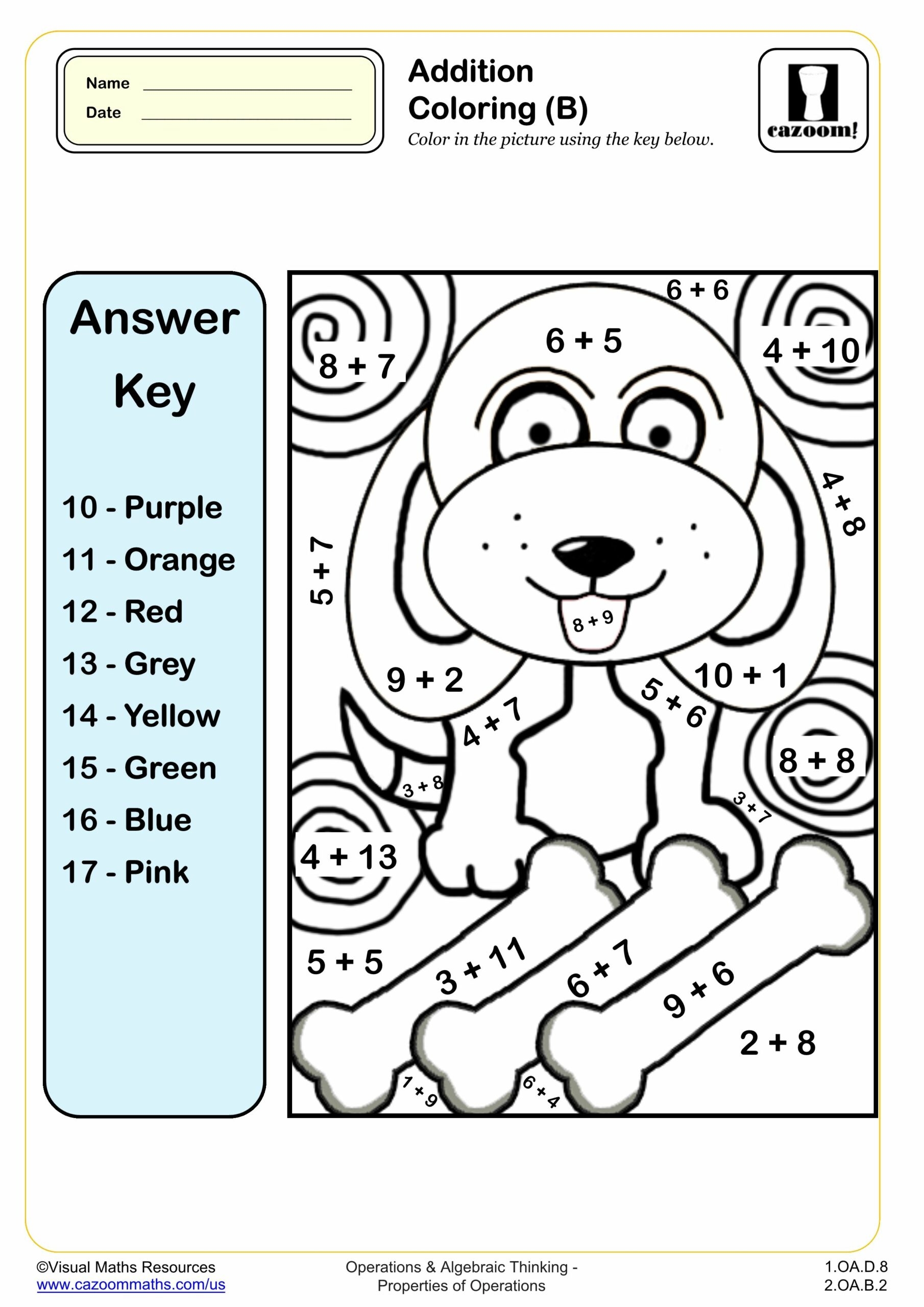 Addition Coloring B PDF Printable Addition Worksheets Worksheets