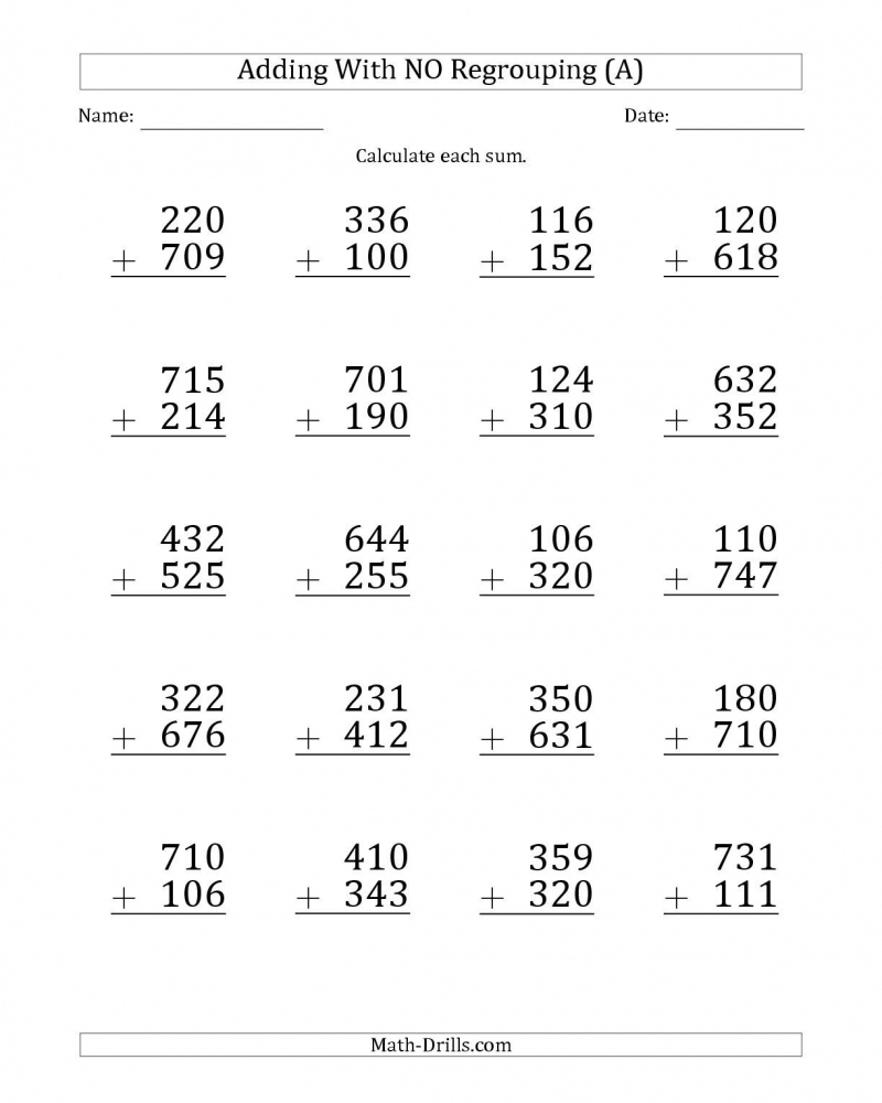 Addition Worksheet 3Rd Grade Column Addition 4 Digits 1 gif Math