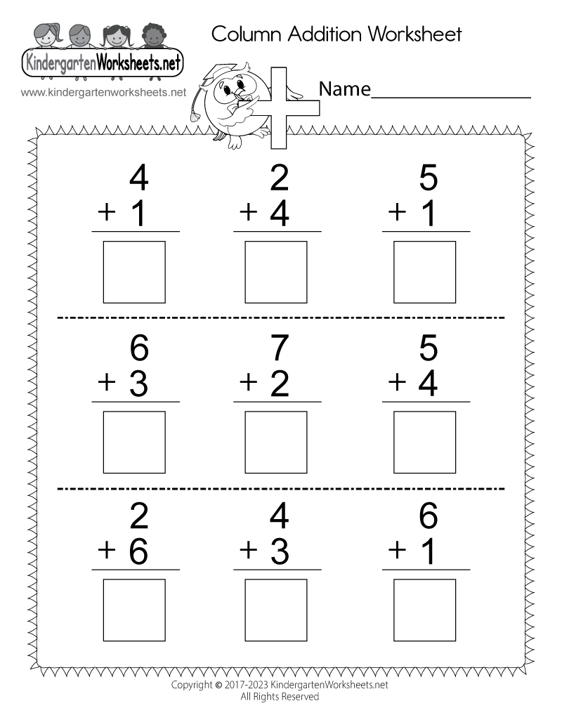 Addition Worksheet For Kindergarten Kindergarten