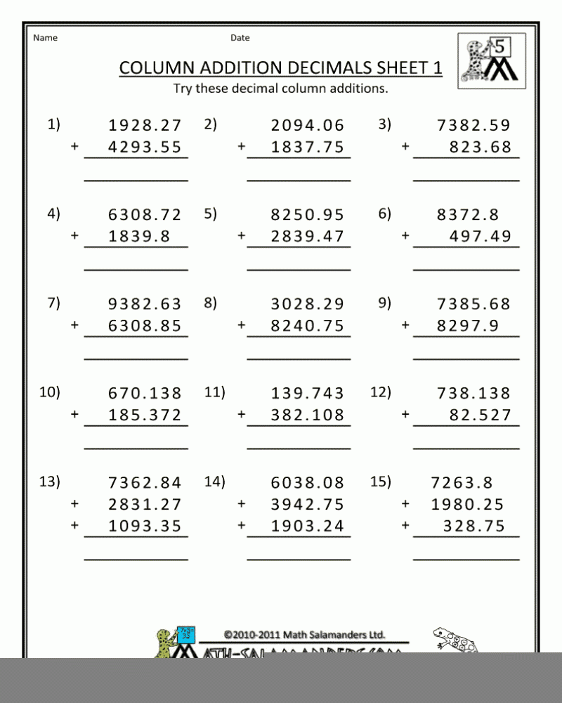 Addition Worksheet Year 5 Math Worksheets Printable