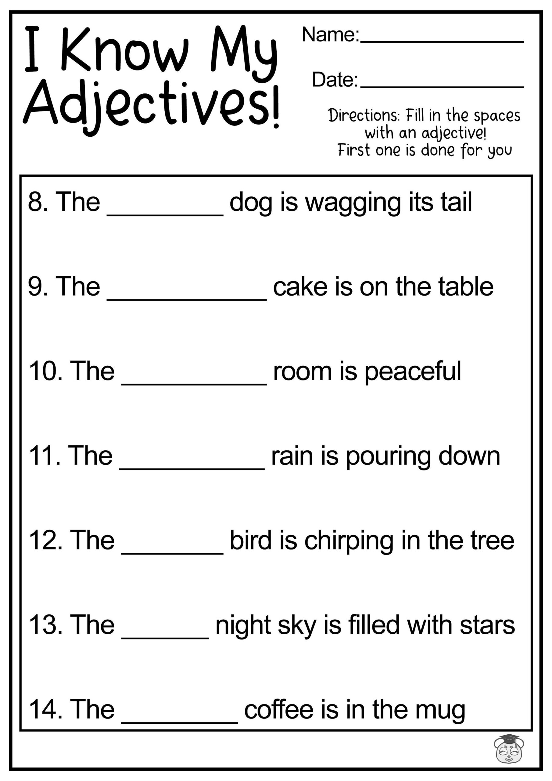 adjective worksheet for kg