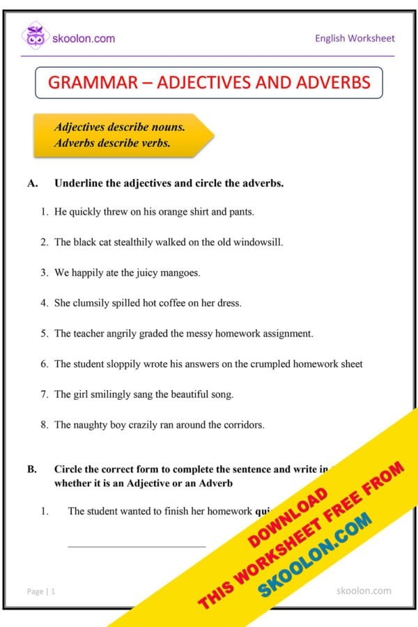 adjectives and adverbs worksheet