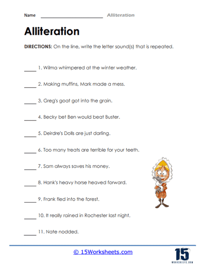 alliteration worksheet