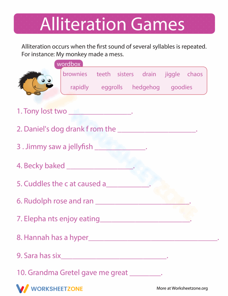 Alliteration Worksheets Worksheets Library