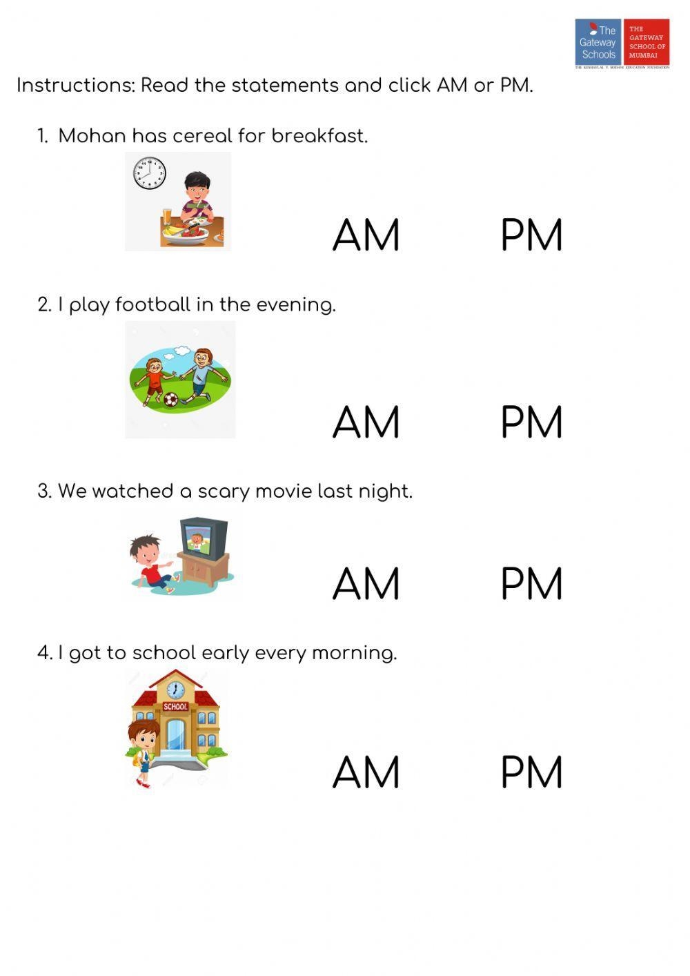 AM V PM Worksheet Live Worksheets Worksheets Library
