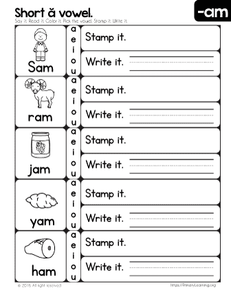 AM Word Family Review Worksheet PrimaryLearning Org
