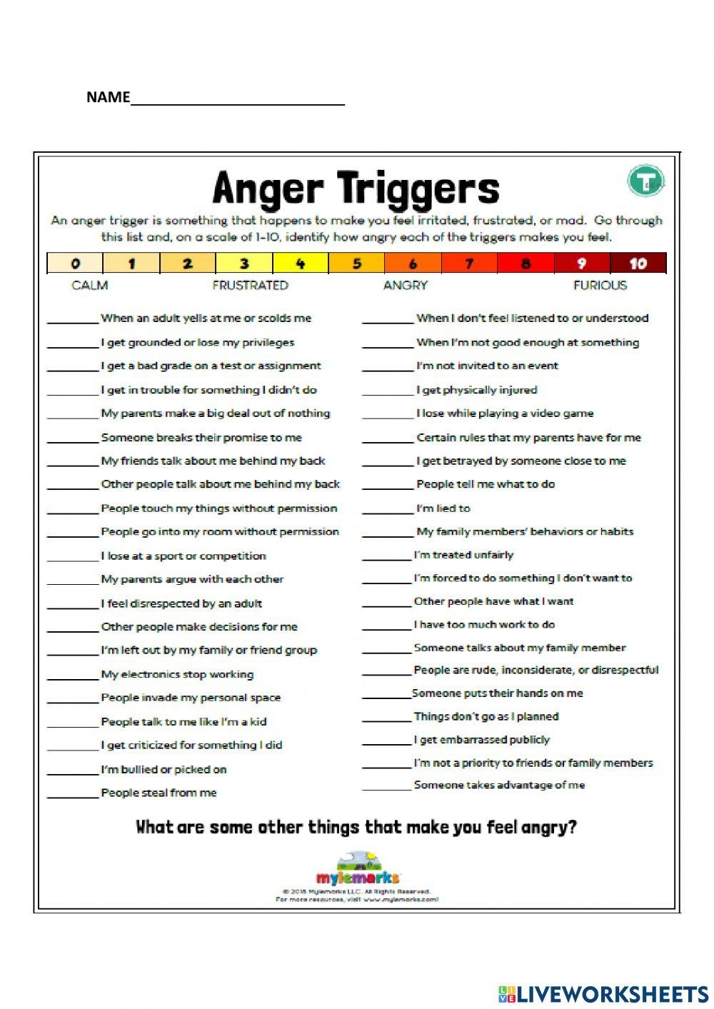 anger triggers worksheet