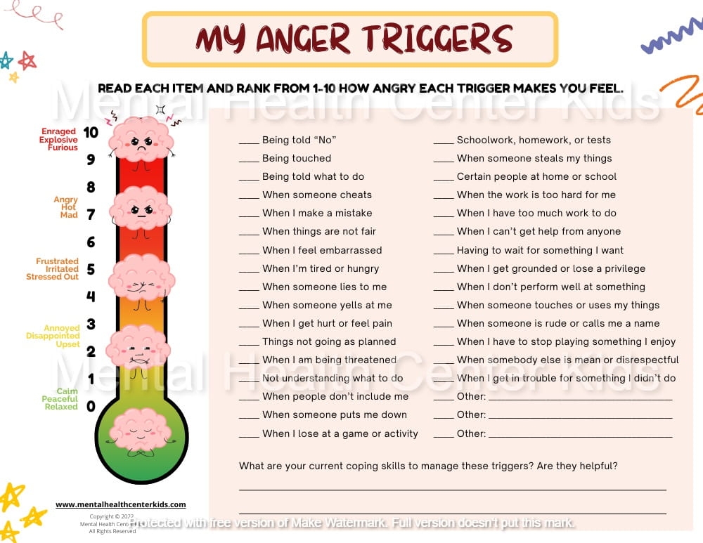 Anger Triggers Worksheet Worksheets Library