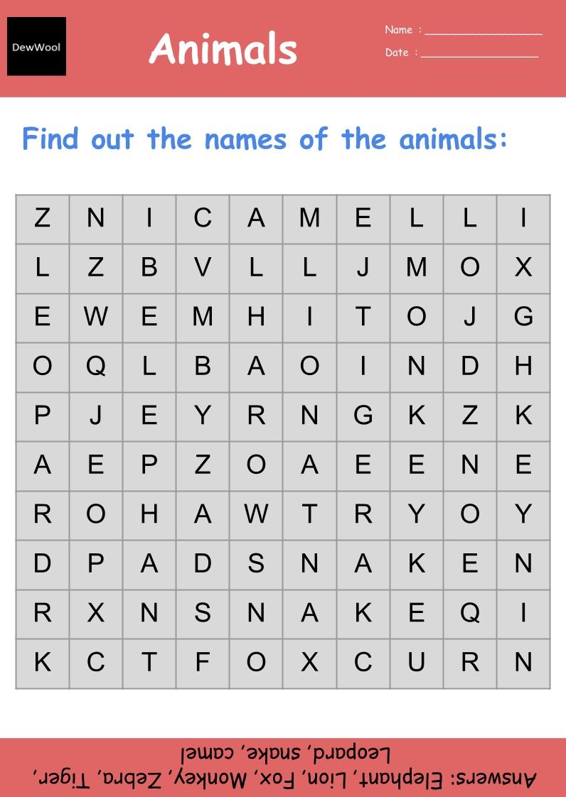 Animals Worksheets DewWool