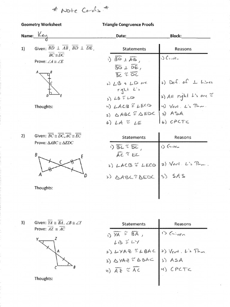 Answer Key Triangle Congruence Proofs Extra Practice PDF 