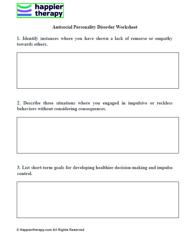 Antisocial Personality Disorder Worksheet HappierTHERAPY