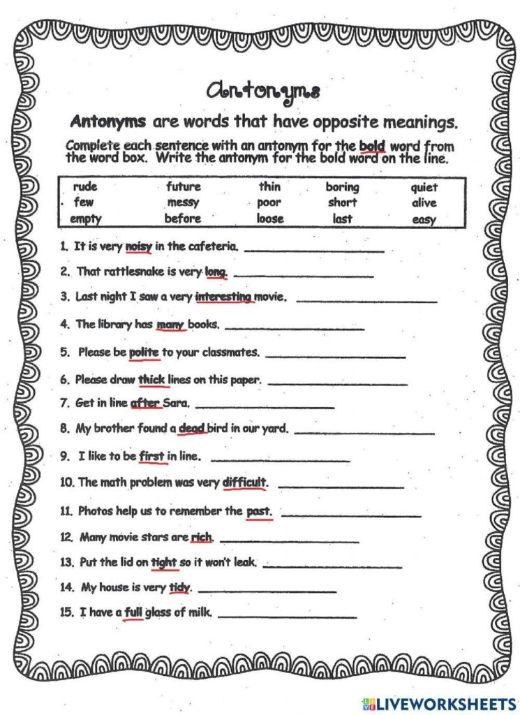 Antonym Worksheet By Rachel Rosen Worksheets Library Worksheets Library