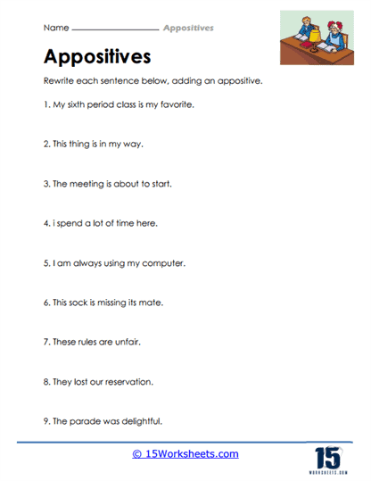Appositives 11 Worksheet 15 Worksheets