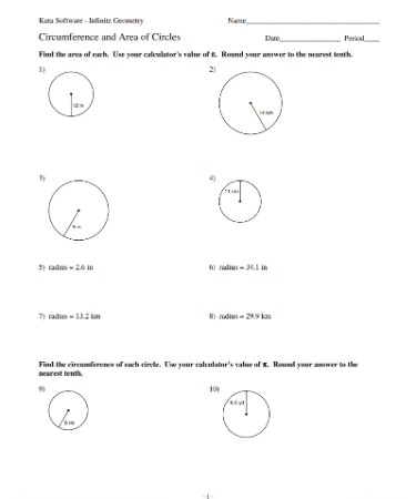 Area And Circumference Of A Circle Worksheet PDF PRINTABLE