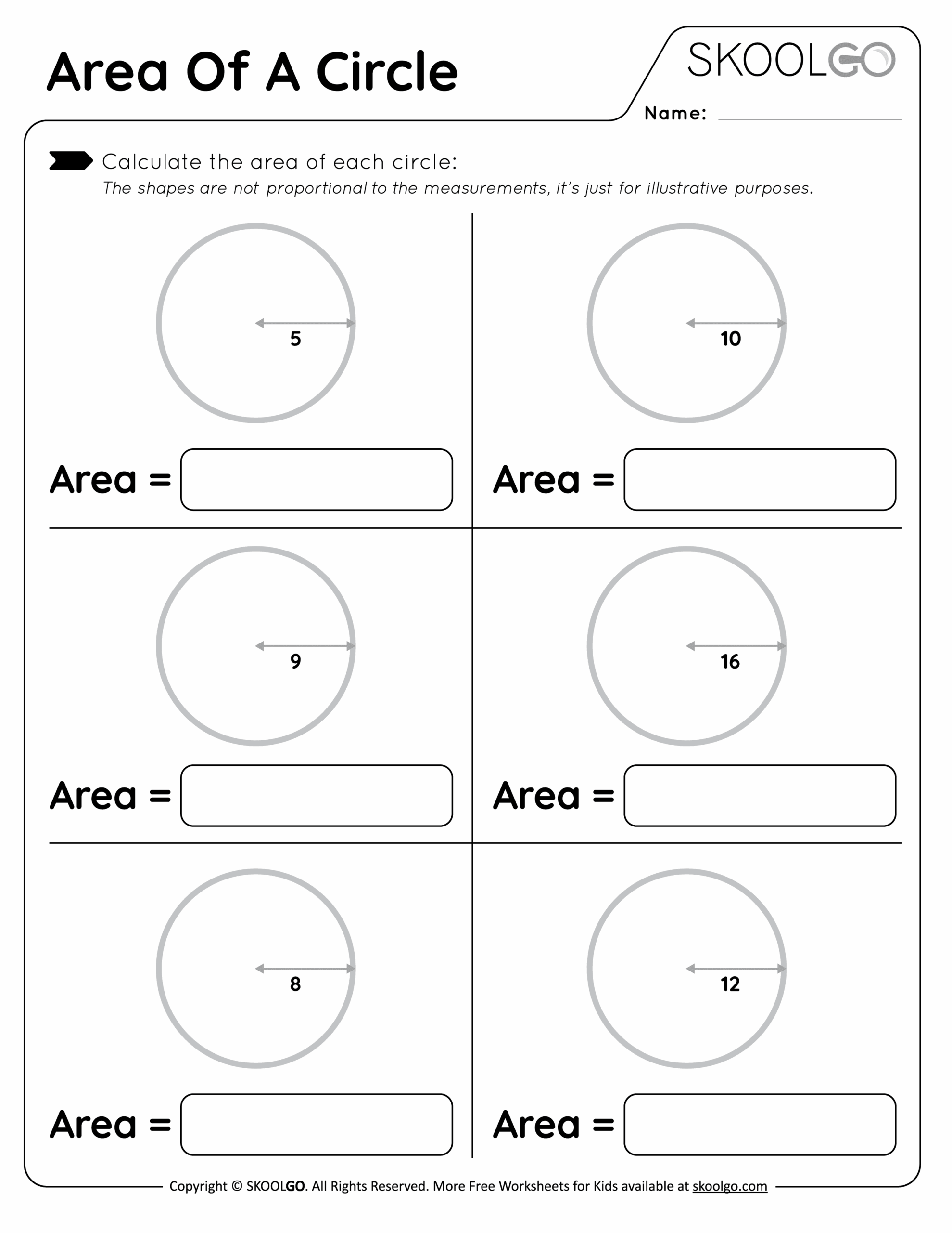 Area Of A Circle Free Worksheet For Kids SKOOLGO Worksheets Library