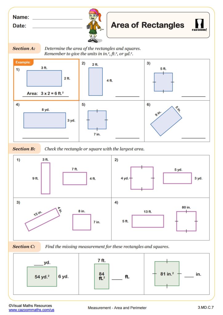 Area Of Rectangles 3rd Grade PDF Measurement Worksheets Worksheets