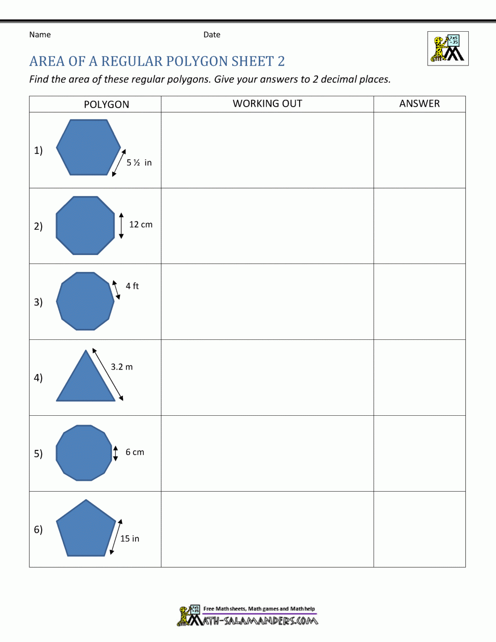 Area Of Regular Polygon Calculator Worksheets Library