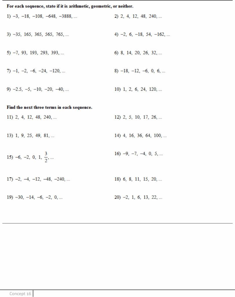 Arithmetic And Geometric Sequences Coloring Activity Worksheets Library