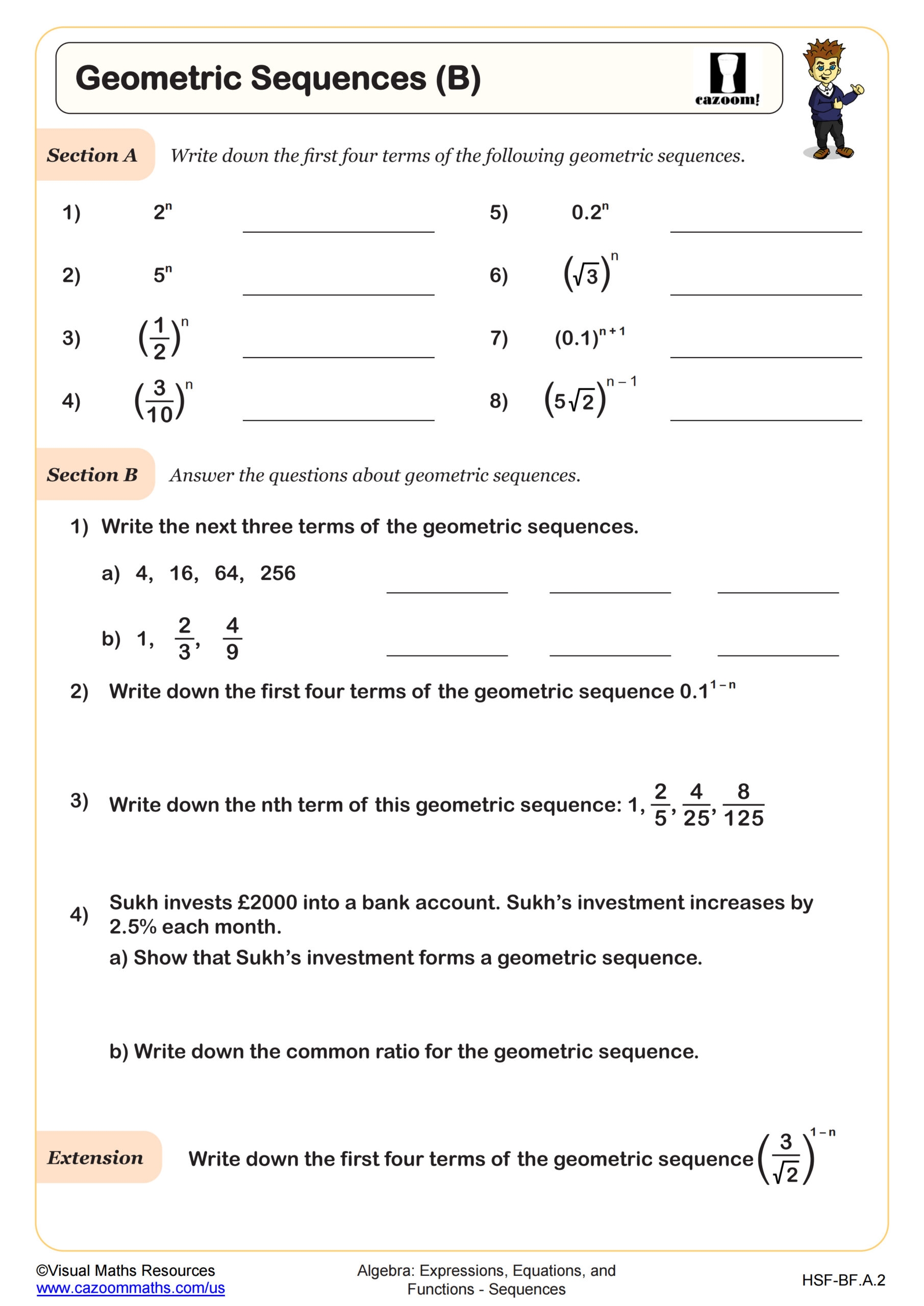 arithmetic sequence and geometric sequence worksheet