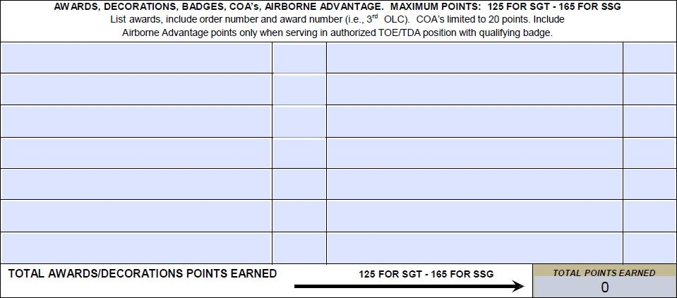 Army Promotion Point Worksheet PPW DA Form 3355 EZ Army Points 