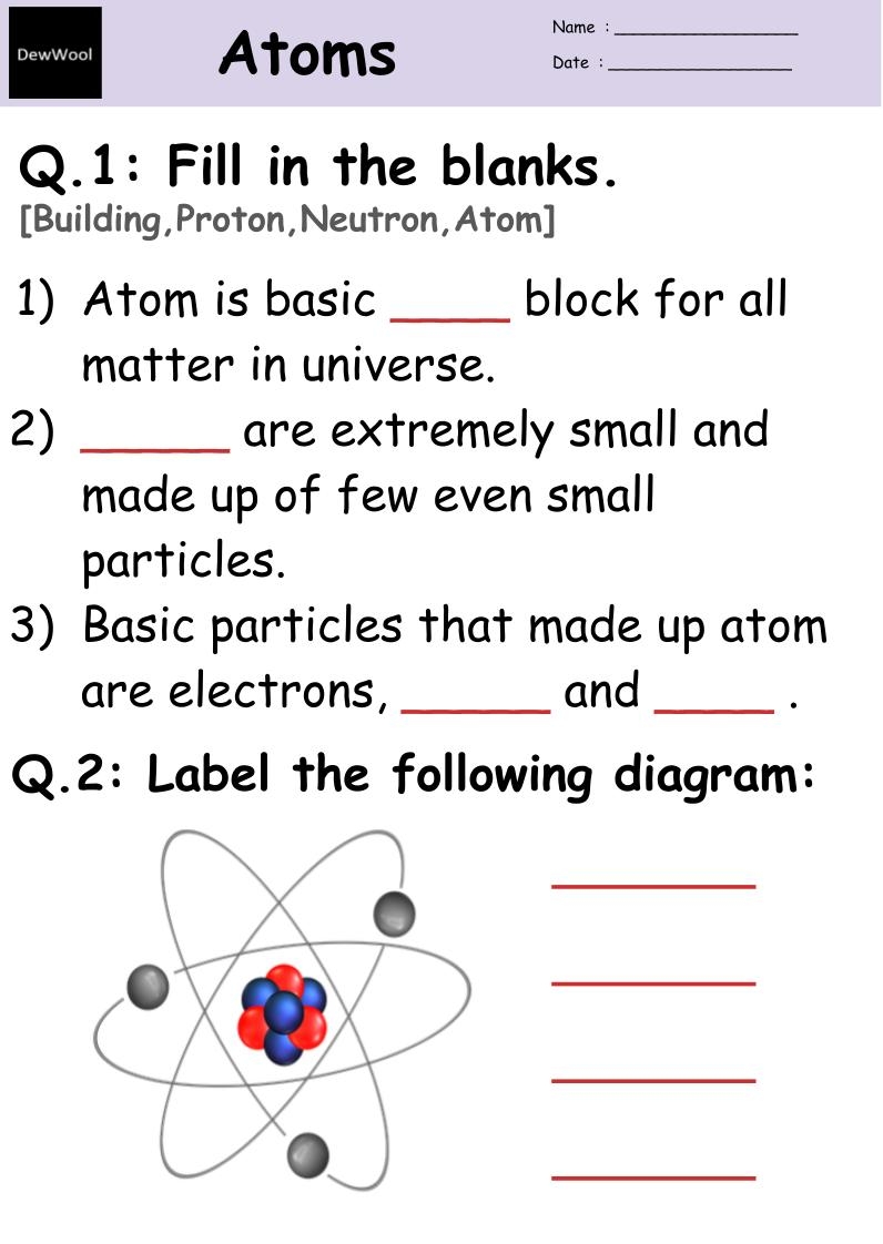 Atomic Structure Worksheet DewWool