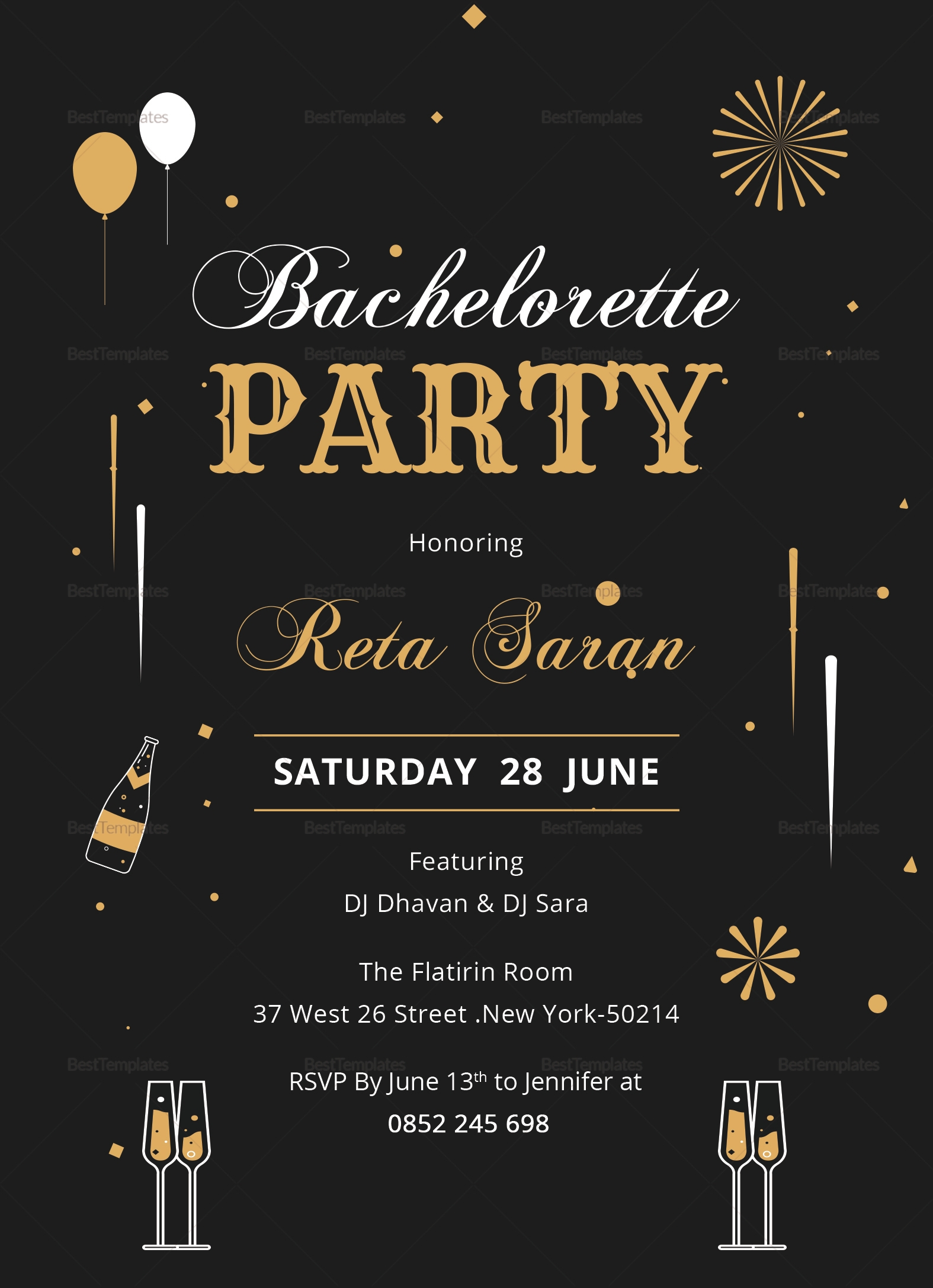 Bachelorette Party Invitation Card Design Template In Word PSD Publisher