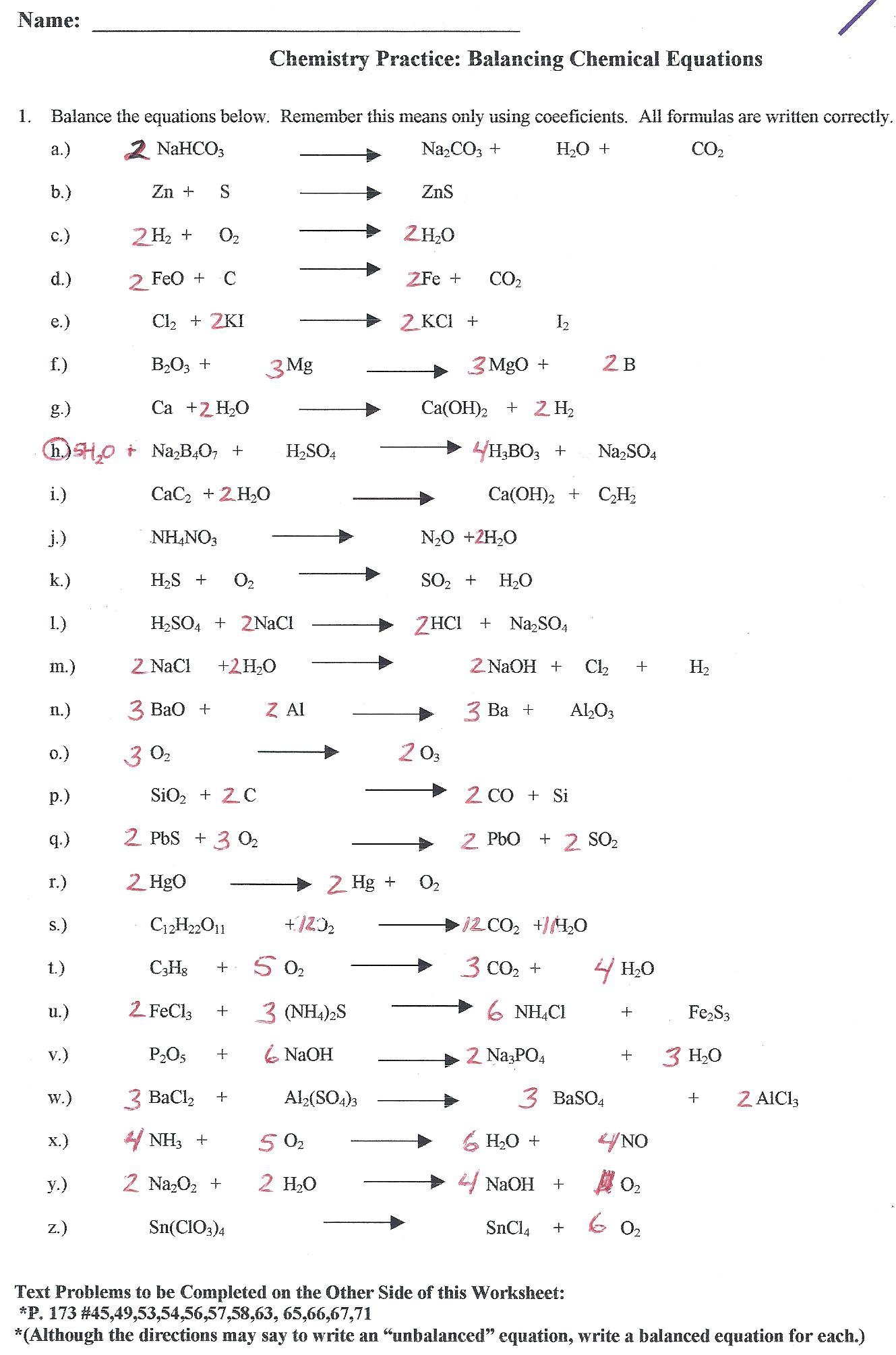 Balance Equation Worksheet For 10th Grade Free Worksheets Samples