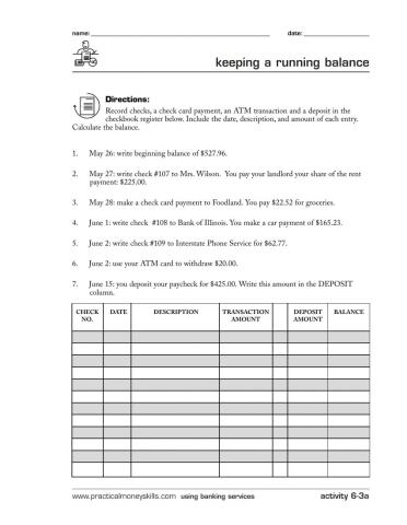 Balancing A Checkbook Worksheet Live Worksheets Worksheets Library